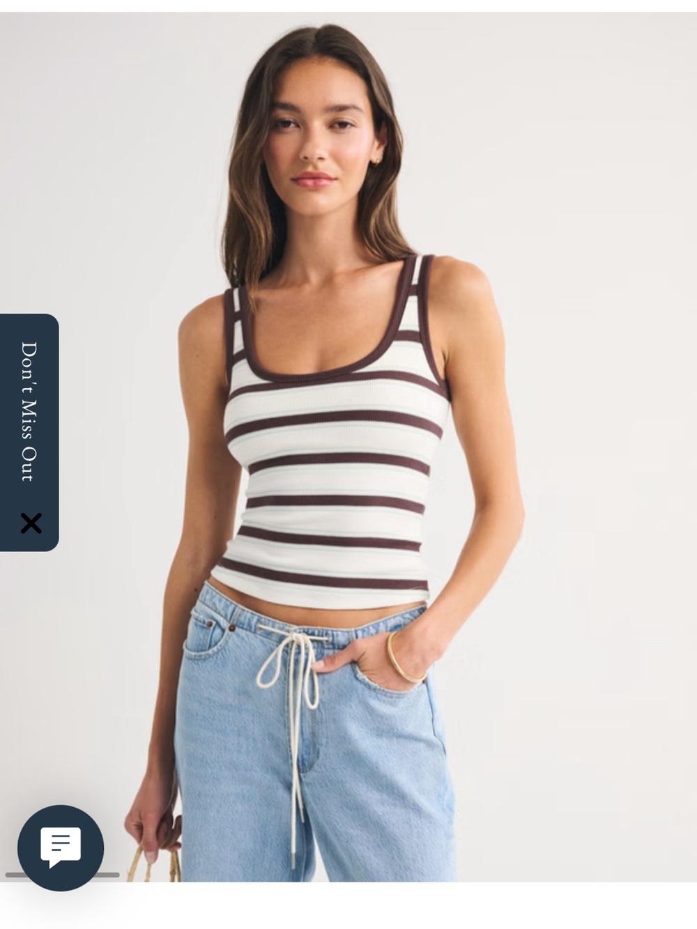 Abercrombie & Fitch White and Dark Brown Striped Ribbed Scoop Tank